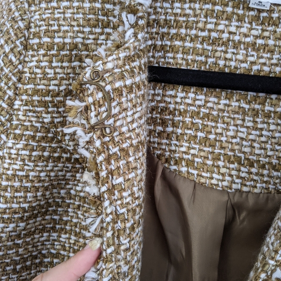 Cabi Pheobe Tweed Gold Shimmer Fringe Blazer - Picture 12 of 13